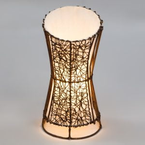 Round Rattan & Wicker Top Cut Table Lamp - 50cm - Dark