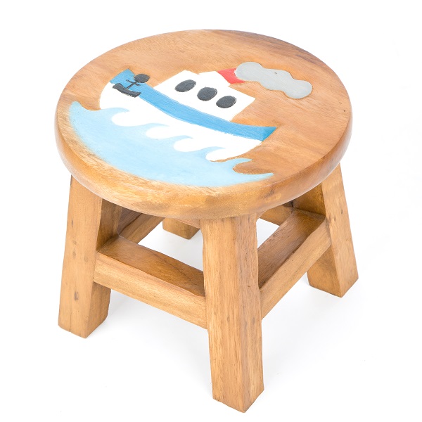 Kids Stool with Blue Boat Design