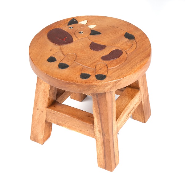 Childs Stool with Cow Design