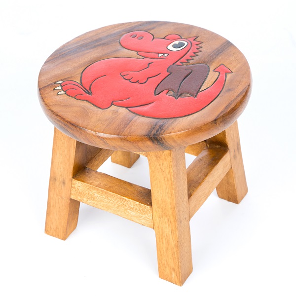 Kids Stool with Red Dragon Design