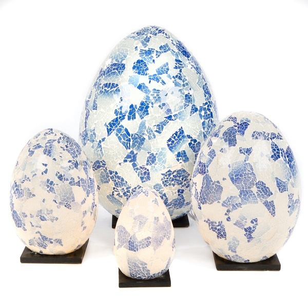 Mosaic Egg Lamp 33cm - Blue/Grey