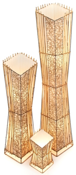 Square V Cut Top Rattan & Wicker Table Lamp - Set of 2